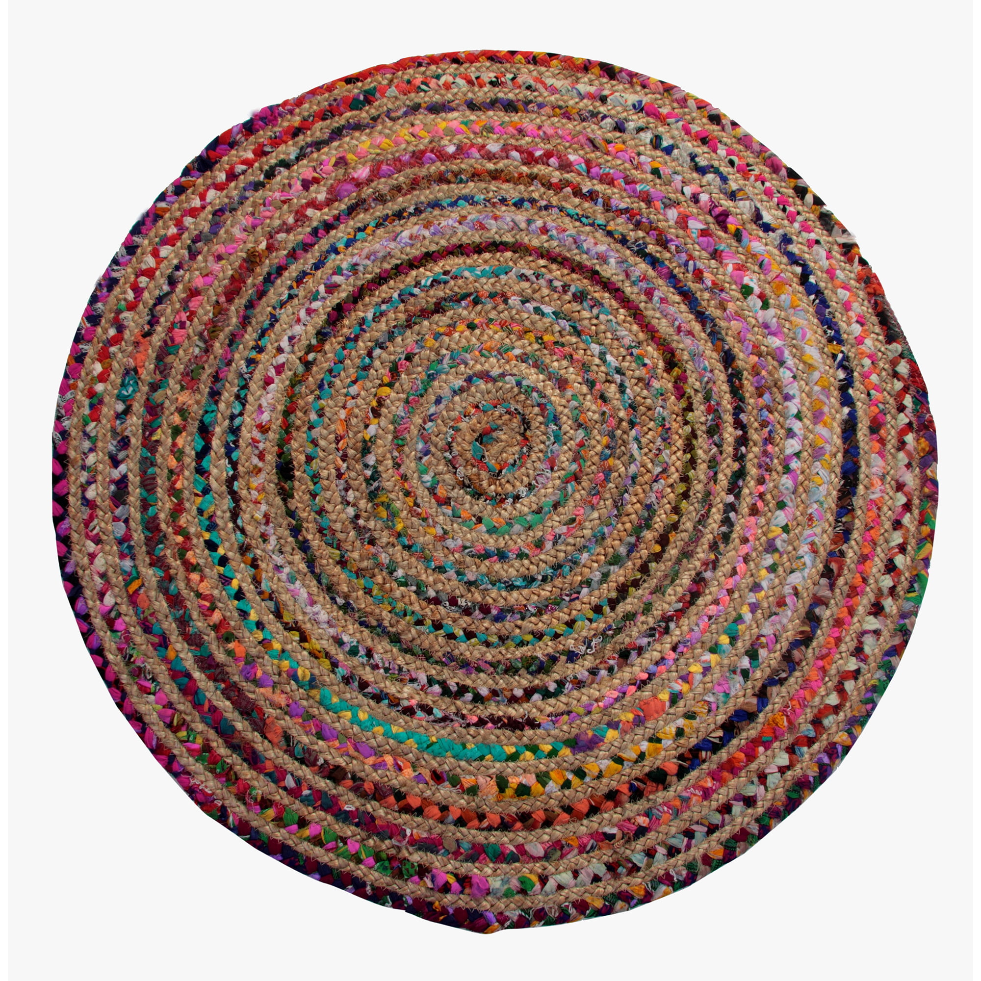 Astoria Natural Hemp and Dyed Chindi Braided Round Rug, Multi-Color, 3u0027