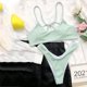 thumbnail image 4 of Traje de baño de dos piezas con sujetador acolchado en la espalda cruzada en la espalda de color sólido para mujer OAVQHLG3B Store  lin121212, 4 of 4