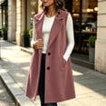 thumbnail image 4 of Xaqiouau Women's Long Sleeveless Trench Coat Lapel Collar Open Front Vest Jacket Casual Button Down Lightweight Duster Waistcoat Outerwear with Pockets, 4 of 6