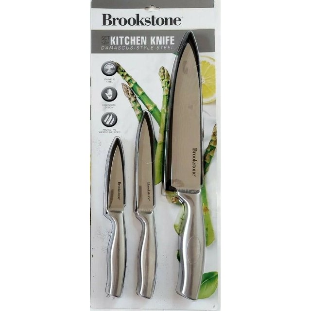 Brookstone 3pc. Chef Knife Set FullTang Damascus Stainless Steel w