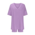 thumbnail image 3 of Wyongtao Women's Two Piece Outfit Short Sleeve V-Neck Pullover with Shorts Tracksuit Sleepwear Set,Purple XXL, 3 of 5