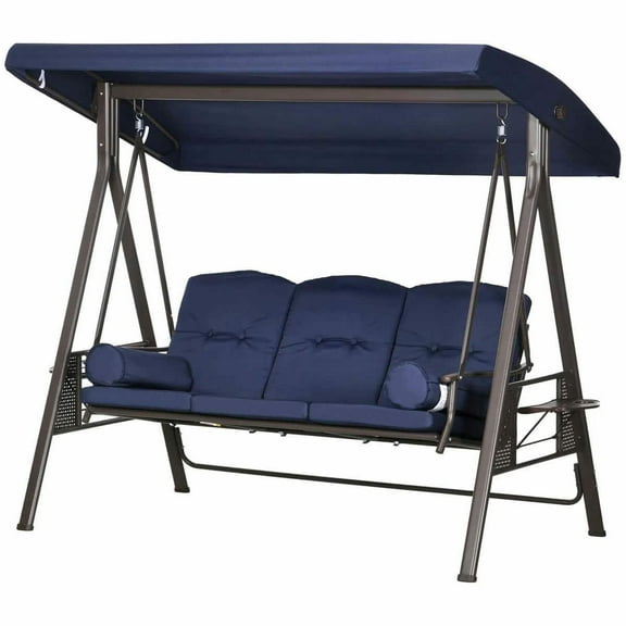 Spaco 3-Seat Swing Chair with Adjustable Canopy, Swing Chair with Cushions and Pillows, Perfect for Outdoor, Dark Blue