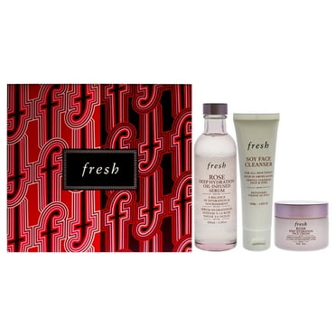Fresh Three Step Hydration Heroes Kit , 3 Pc 1.6oz Soy Face Cleanser, 3.4oz Deep Hydration Oil Infused Serum - Rose, 1oz Deep Hydration Face Cream - Rose
