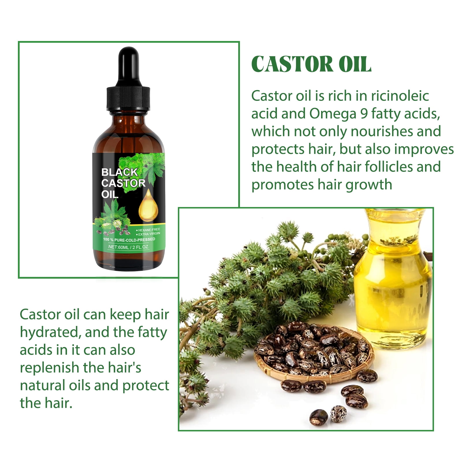 Alvantor Castor Oil Nourishing Treatment for Hair and Eyelash, Thickening Lash Serum 2.02 fl.oz