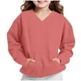 thumbnail image 4 of Girls Watermelon Red V-Neck Sweatshirt Relaxed Fit Soft Stretch Kangaroo Pocket 4-12 Years,Size 11 T, 4 of 8