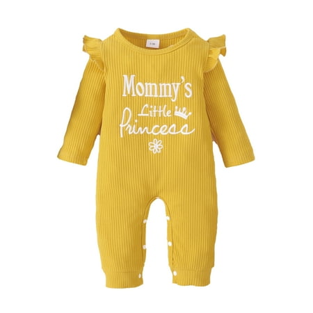 

Kucnuzki Infant Girl Clothes 18 Months Infant Girl Fall-Winter Bodysuit 24 Months Infant Girl Long Sleeve Mommy s Little Princess Letter Prints Cozy Bodysuit Yellow