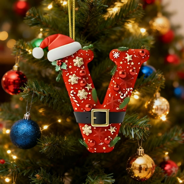Decoraciones de Árbol de Navidad 2D Acrílico Decoración Carta Colgante con 26 Letras Diy Navidad Decoración Del Hogar Ornamentos Del Árbol de Navidad