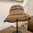 thumbnail image 2 of Women's Sun Protection Bucket Hat Striped Straw Design Dome Wide Brim Summer Beach Hat, 2 of 8