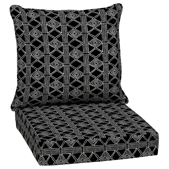 ARDEN Outdoor Deep Seat Cushion Set, 24 x 24, Water Repellant, Fade Resistant, Deep Seat Bottom and Back Cushion for Chair, Sofa, and Couch, Black Global Stripe