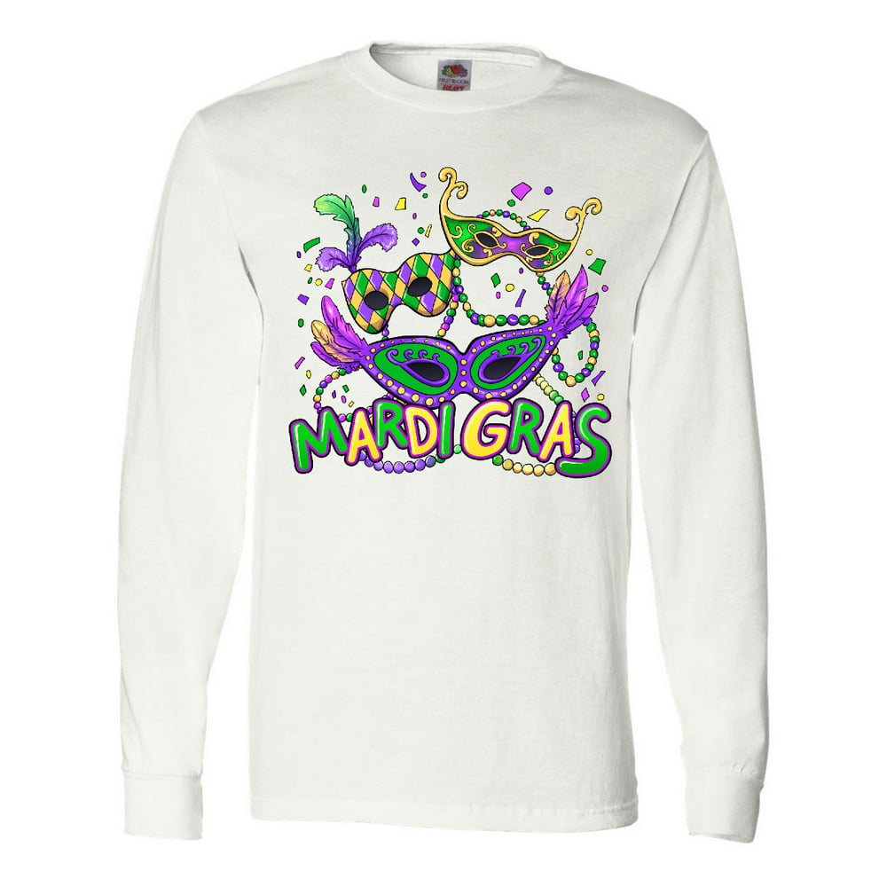 INKtastic Inktastic Mardi Gras Masks and Beads Adult Long Sleeve TShirt Male White XXL