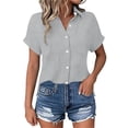 thumbnail image 2 of Yievot Button Down Shirts for Women Collared Short Sleeve Side Slit Textured Lightweight Casual Office Tops with Pocket, 2 of 7