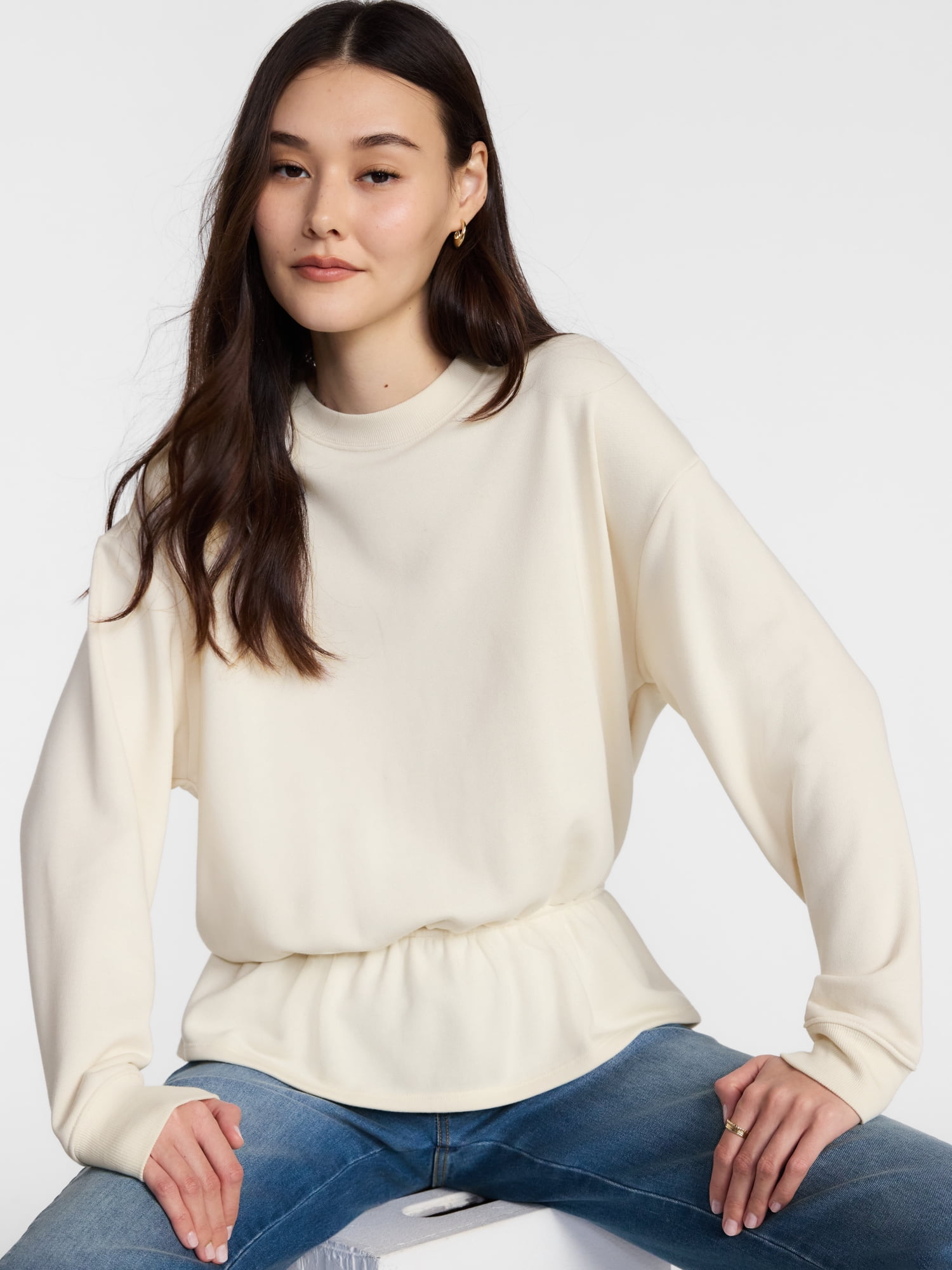 Scenario Women's Peplum Sweatshirt with Long Sleeves, Sizes XS-XXXL