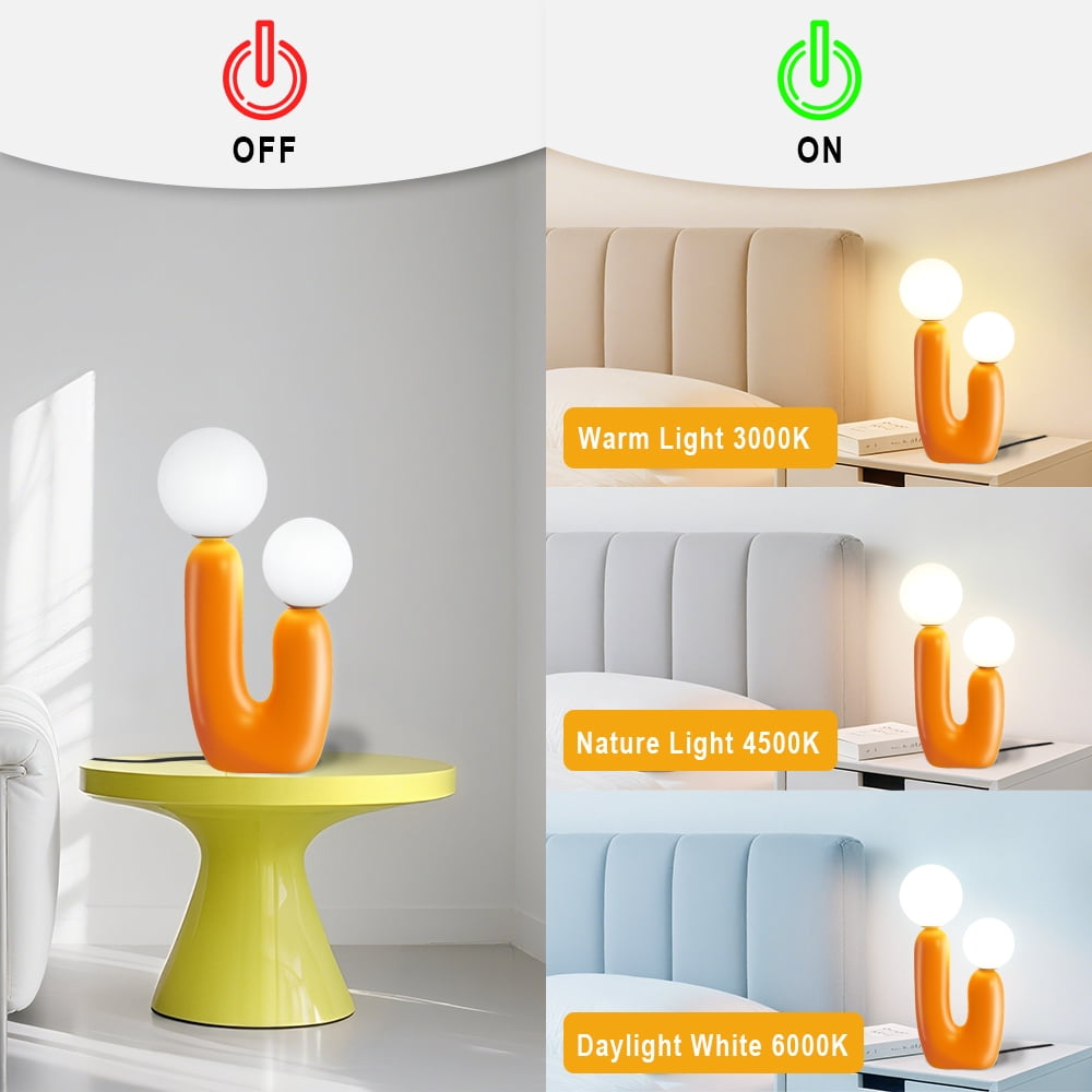 Elinkume Nightstand Lamp, Modern Cactus Lamp for Living Room, Bedroom, Nightstand L5.12 inches H15.75 inches (Orange)