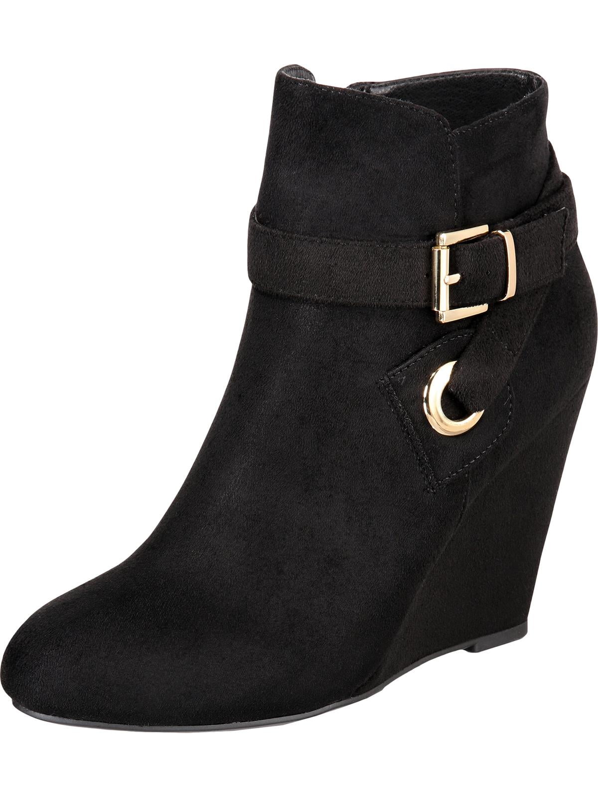 Rebel by Zigi Womens Keylie Faux Suede Wedge Boots Black 8 Medium