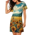 thumbnail image 2 of Easygdp Field Style Bicycle Young Sunflower Camisón de manga corta para mujer, informal, estampado, 2 of 6