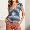 thumbnail image 6 of Feancey Womens Striped T Shirts Short Sleeve V Neck Summer Basic Tees Breathable Lightweight Cotton T-Shirt Dressy Casual Going Out Tops Navy S, 6 of 8