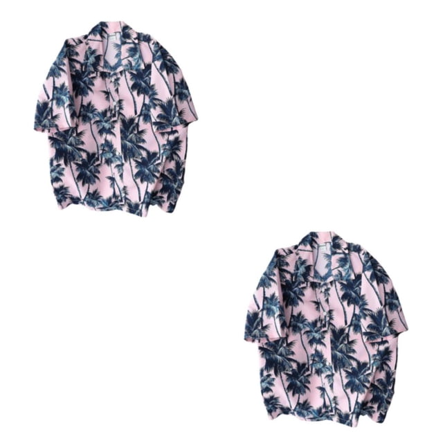 Qarigey Camisetas estampadas de manga corta para hombre, camisas hawaianas holgadas, de un solo pecho, de secado rápido, a la moda para Rosa METRO 2piezas