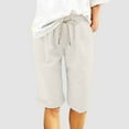 thumbnail image 5 of Tfken Women Shorts For Summer Drawstring Solid Color Knee Length Shorts With Pockets Casual Daily Wear Female Leisure Clothes White, 5 of 8