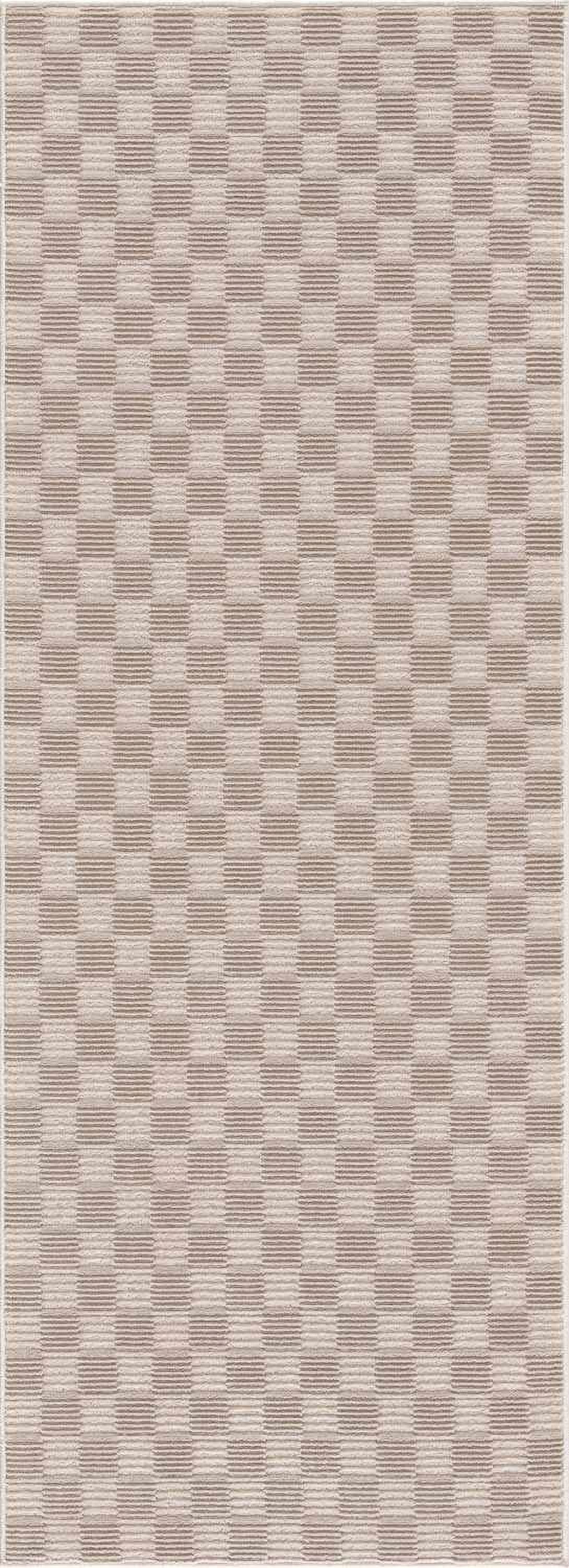 Hauteloom Truls Machine Washable Contemporary Runner Rug - Modern Geometric Checkered Carpet for Hallway, Kitchen - Beige, Cream - 2'7" x 7'3"