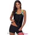 thumbnail image 5 of Women's Black/Sky Blue/Rose/Green Print Insert Racerback Tankini Set, 5 of 5