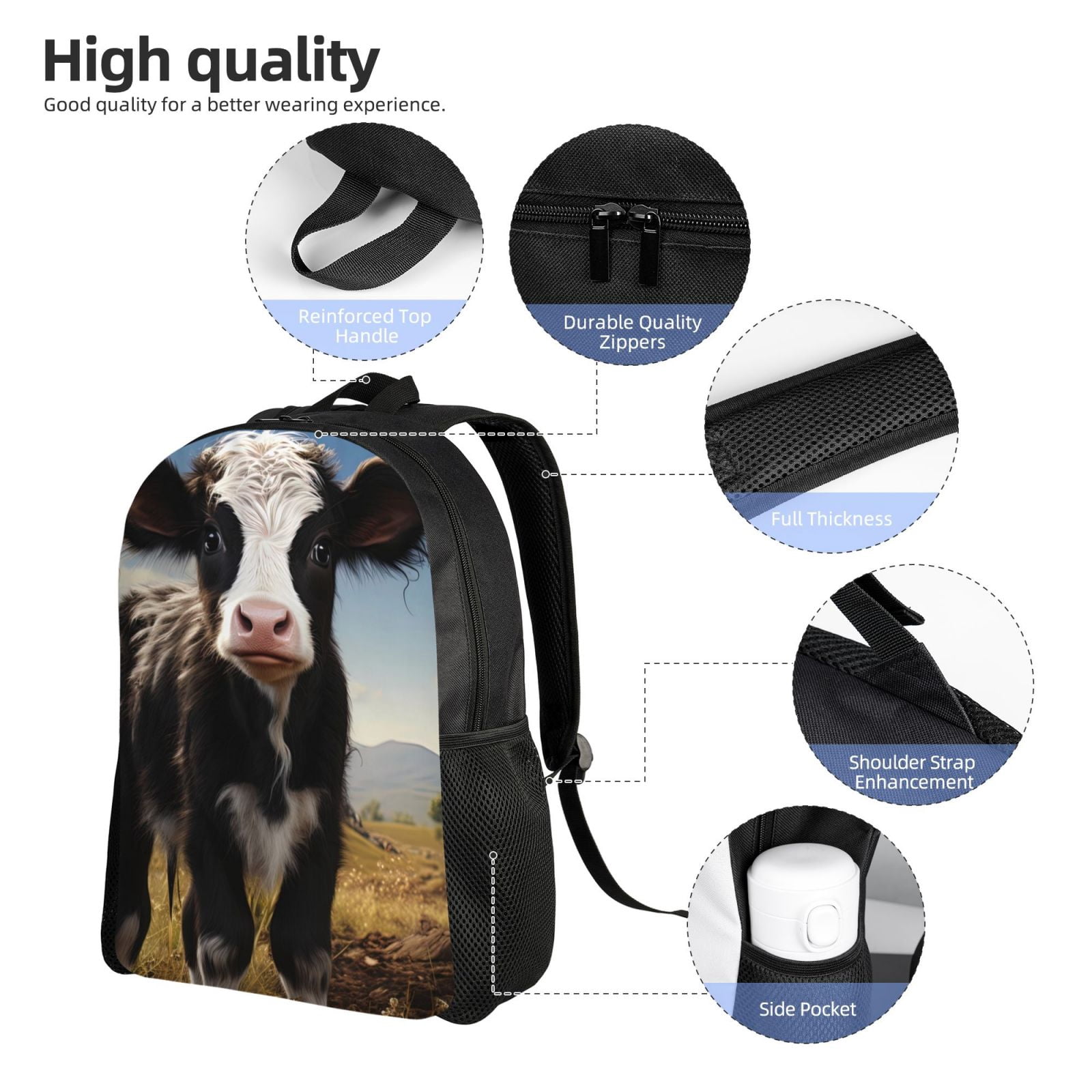 Defioc Cute Prairie Cow Print Backpack -Travel,or Work Bookbag Daypacks with 15-Inch Laptop Sleeve and Dual Water Bottle Pockets