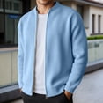 thumbnail image 2 of Mens Zip Up Sweater Jacket Light Slim Fit Knit Stand Collar Ribbed Jackets Color Light Blue Size XL, 2 of 4