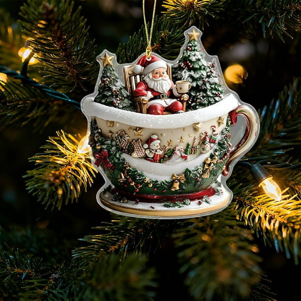Adorno Navideño Colgante de Casita de Árbol, de Acrílico | Tema de Paisaje Invernal Nevado | Varios Diseños de Casitas | Ligero | Incluye Cordón | 1 Letrero Colgante