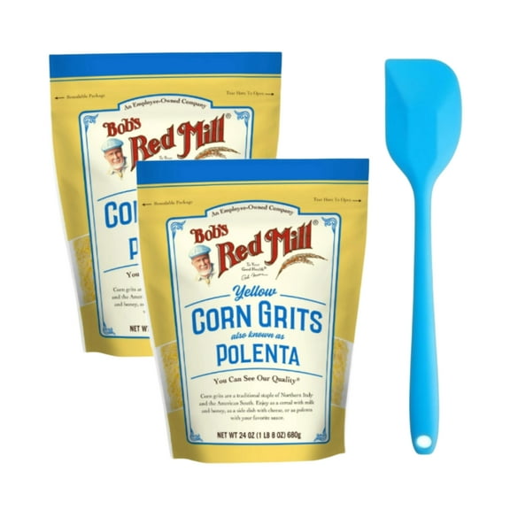 Bob's Red Mill, Yellow Corn Grits, Polenta, 24 oz (2 pack) and 8in Silicone Spatula (Color Varies)