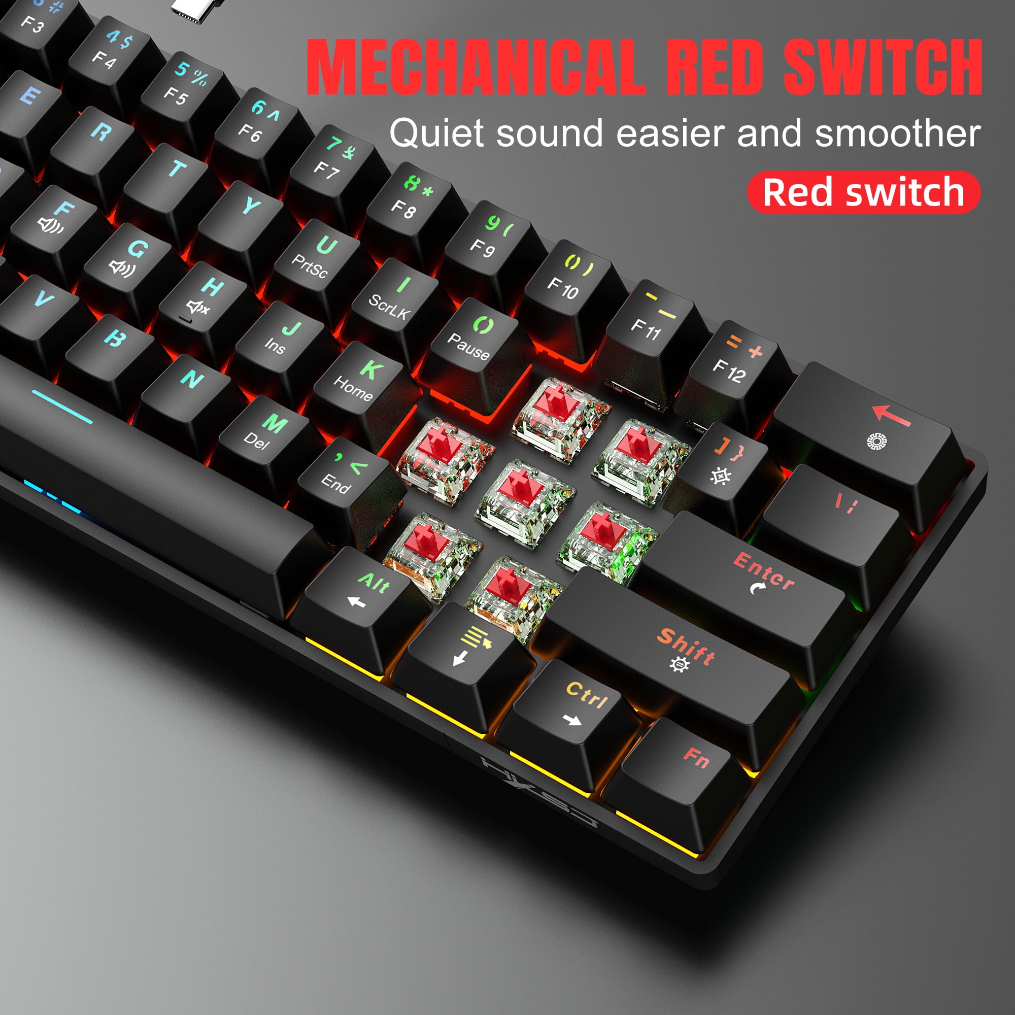 60% Mechanical Gaming Keyboard,Mini Keyboard with Hot Swappable,Mechanical Red Switch,21 LED Lingting Effects,DIY 61 Keys Wired Keyboard for Gamer&Office