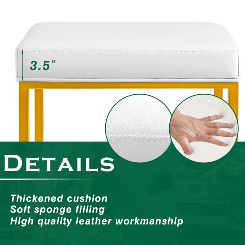 Lacoo  24" Upholstered Counter & Bar Stool with Footrest, Set of 2, Golden and White, PU leather