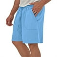 thumbnail image 4 of kosheko Men's Casual Linen Shorts Breathable Drawstring Waist Pockets Comfortable Loose Fit Summer Outdoor Shorts Relaxing Daily Wear Fashion Clothing Blue XXL, 4 of 7