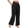 thumbnail image 3 of Womens Casual Solid Color Straight Leg Dress Pants Commute Work Trousers Black L, 3 of 9