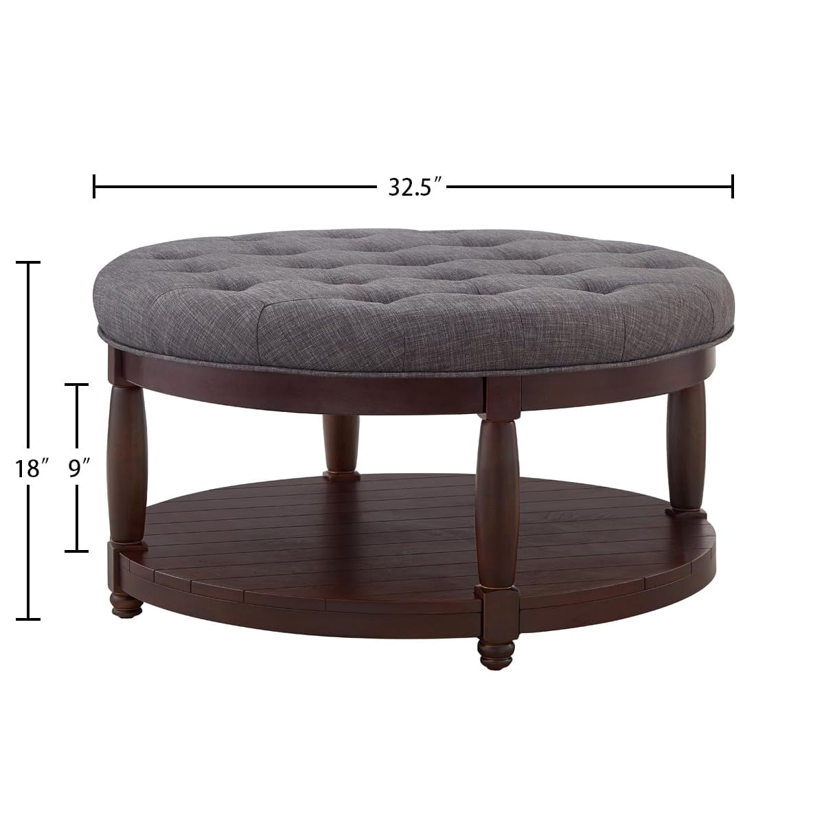 ODUWA Coffee Table Ottoman with Storage Shelf, Tufted Upholstered Footrest Stool, Solid Wood Base Accent Table for Living Room