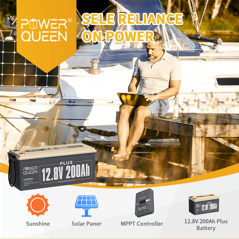 Power Queen 12V 200Ah Plus LiFePO4 Deep Cycle Lithium Battery with 200A BMS  for RV Solar