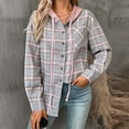 thumbnail image 7 of Snoarin Shirts for Women Fashion Loose Fitting Long Sleeved Plaid Cardigan Hooded Top Cardigan Shirt S-2XL, 7 of 7
