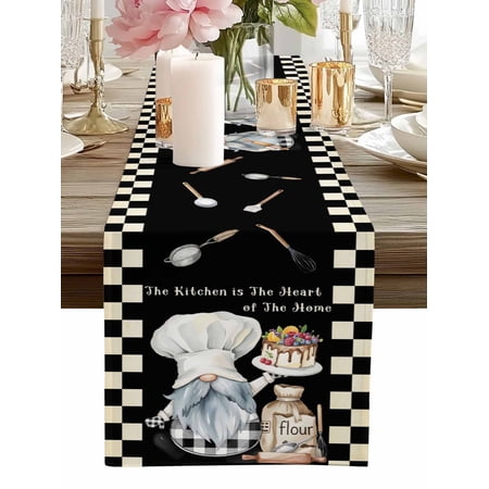 Table Runner Cooking Chef Gnome Table Runners Cake Dessert Black Buffalo Plaid Cotton Linen Dresser Scarf Kitchen Dining Table Decor for Home Dinner Party Decor 13×36 Inch Table Runner Cooking Chef Gnome Table Runners Cake Dessert Black Buffalo Plaid Cotton Linen Dresser Scarf Kitchen Dining Table Decor for Home Dinner Party Decor 13×36 Inch