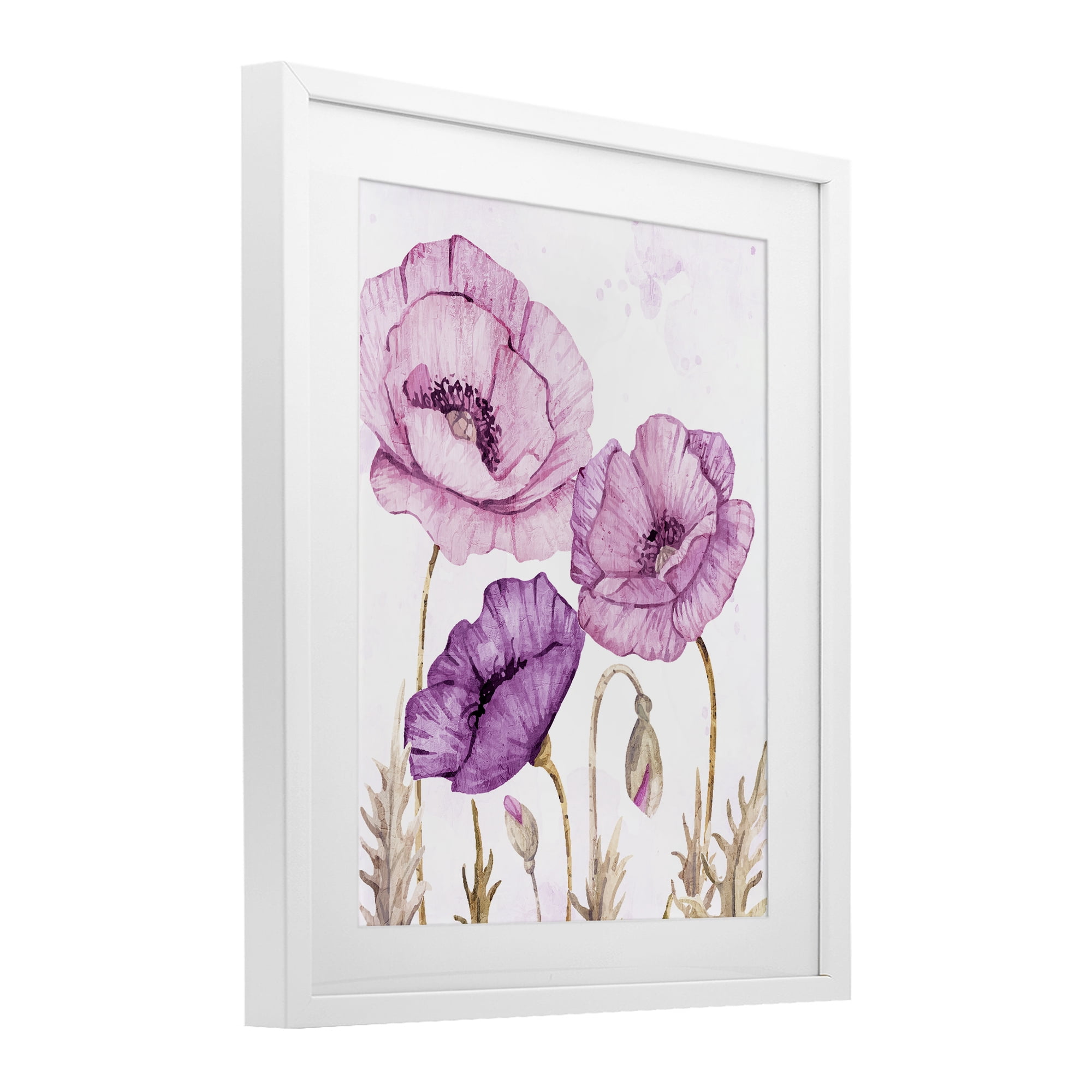 Stupell Industries Bright Purple Poppies White Framed Print Under Glass, design by Kim Allen