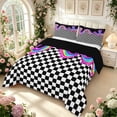 thumbnail image 2 of Manfei Modern Plaid King Size Comforter Sets,Lovely Stars Comforters King Size,Black Pink Blue,Black Reversible,3 Pieces,1 Comforter and 2 Pillowcases,3 Pieces,1 Comforter and 2 Pillowcases, 2 of 7