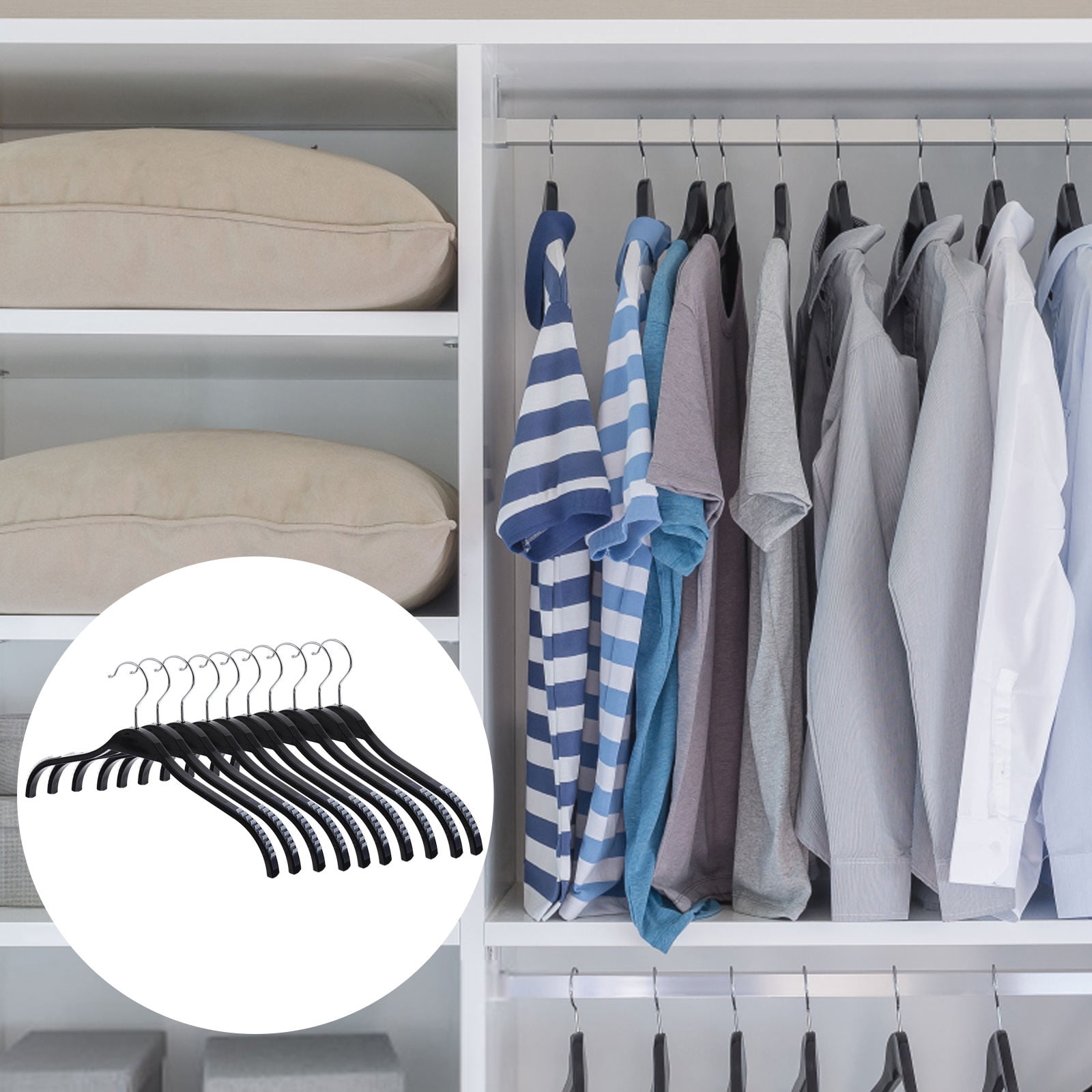 WHAMVOX Black Plastic Coat Hangers for Storage with Semicircle Shoulder Design and 30 kg Capacity