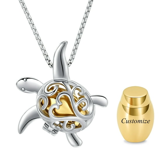 Personalize Stainless Steel Turtle Urn Pendant Memory Necklace Urns for Cremation Ashes Holder Memorial Jewelry
