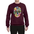 thumbnail image 2 of Wild Bobby Dean Russo Colorful Sugar Skull Streetwear Unisex Crewneck Graphic Sweatshirt, Maroon, Medium, 2 of 5