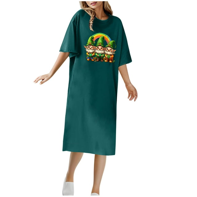 Vestido Corto de Verano Cuello Redondo Estilo de Camiseta de Longitud de Tobillo de Manga Corta, Altamente Elástico para Pijamas Y Ropa Interior Sexy