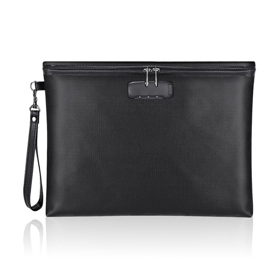 Fireproof & Waterproof Document Bag with Lock Money Pouch for Cash,Passport,Tablet,Credit Cards,A4 Paper 14.3"x10.2"