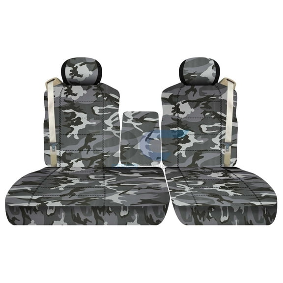Fits 2001-2003 Ford F-150 Camo Seat Covers 40/60 Bench Opening Console,2 HR,Int Seat Belts:Gray