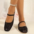 thumbnail image 6 of Womens Hollow Mesh Flat Shoes Breathable Lace Mary Jane Square Toe Summer Casual Walking Flats Black 8.5, 6 of 9