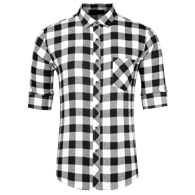 Lars Amadeus Camisas de vestir casuales de manga larga con botones a cuadros negro S