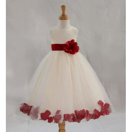 

Ekidsbridal Formal Poly Satin Rose Petals Tulle Ivory Flower Girl Dress Bridesmaid Wedding Pageant Toddler Recital Easter Communion Graduation Reception Ceremony Birthday Baptism Occasions 302T