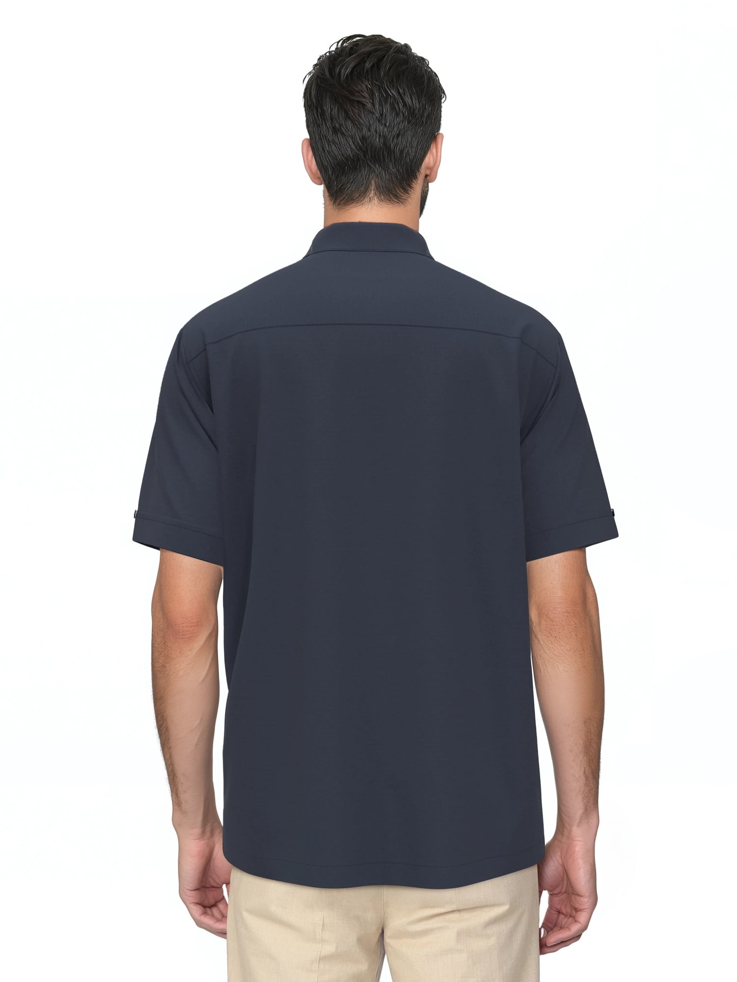 Havanera Men's and Big Men's Leaf Embroidered Panels Short Sleeve Button-Down Shirt, Sizes S-5XL