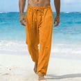 thumbnail image 2 of Hinvhai Men's Casual Linen Cotton Pants Elastic Waist Summer Beach Trousers Lightweight Yoga Vacation Pants Orange, 2 of 7