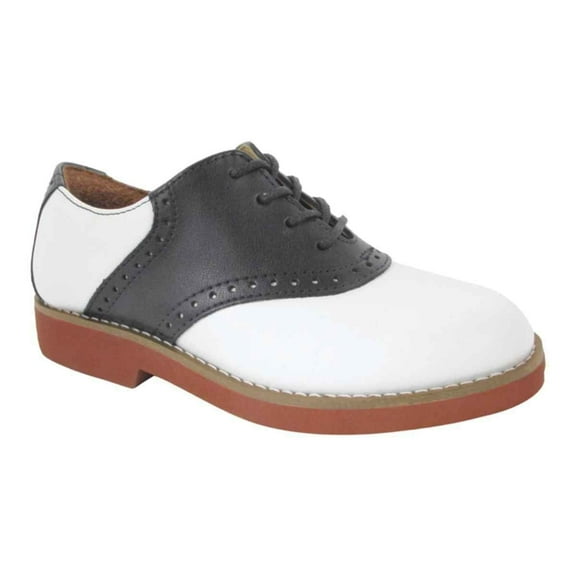 Upper Class Youth White/Black Leather Saddle Oxfords
